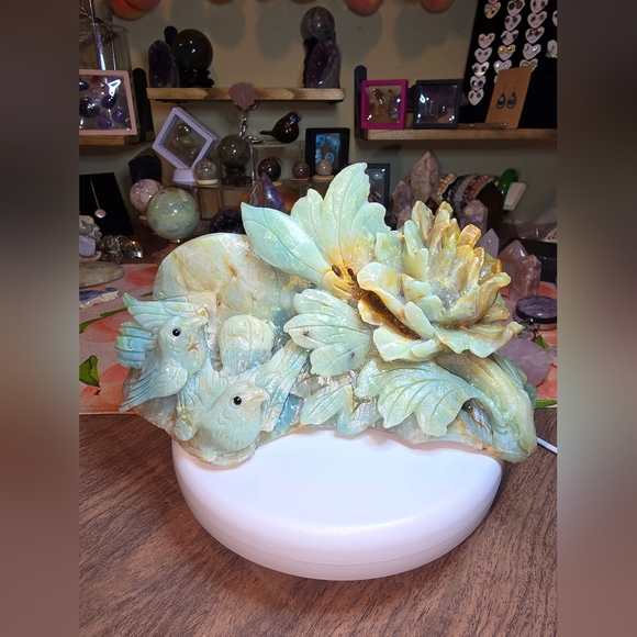 Amazonite Crystal Birds And Flower Carving - Picture 8 of 8